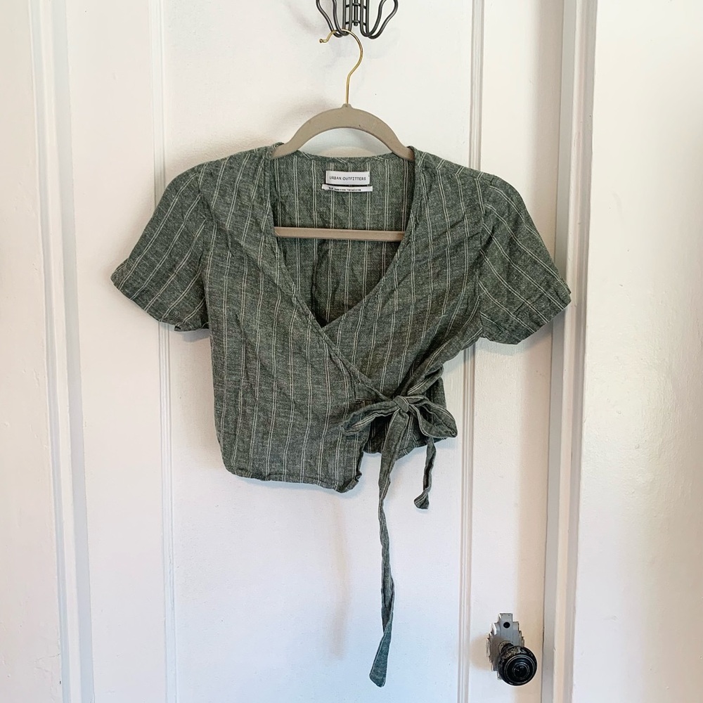Urban Outfitters Striped Green Wrap Blouse